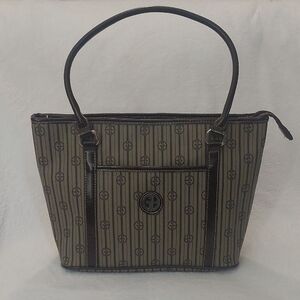 Giani Bernini Stripe Signature Small Tote Handbag in Khaki/Brown.